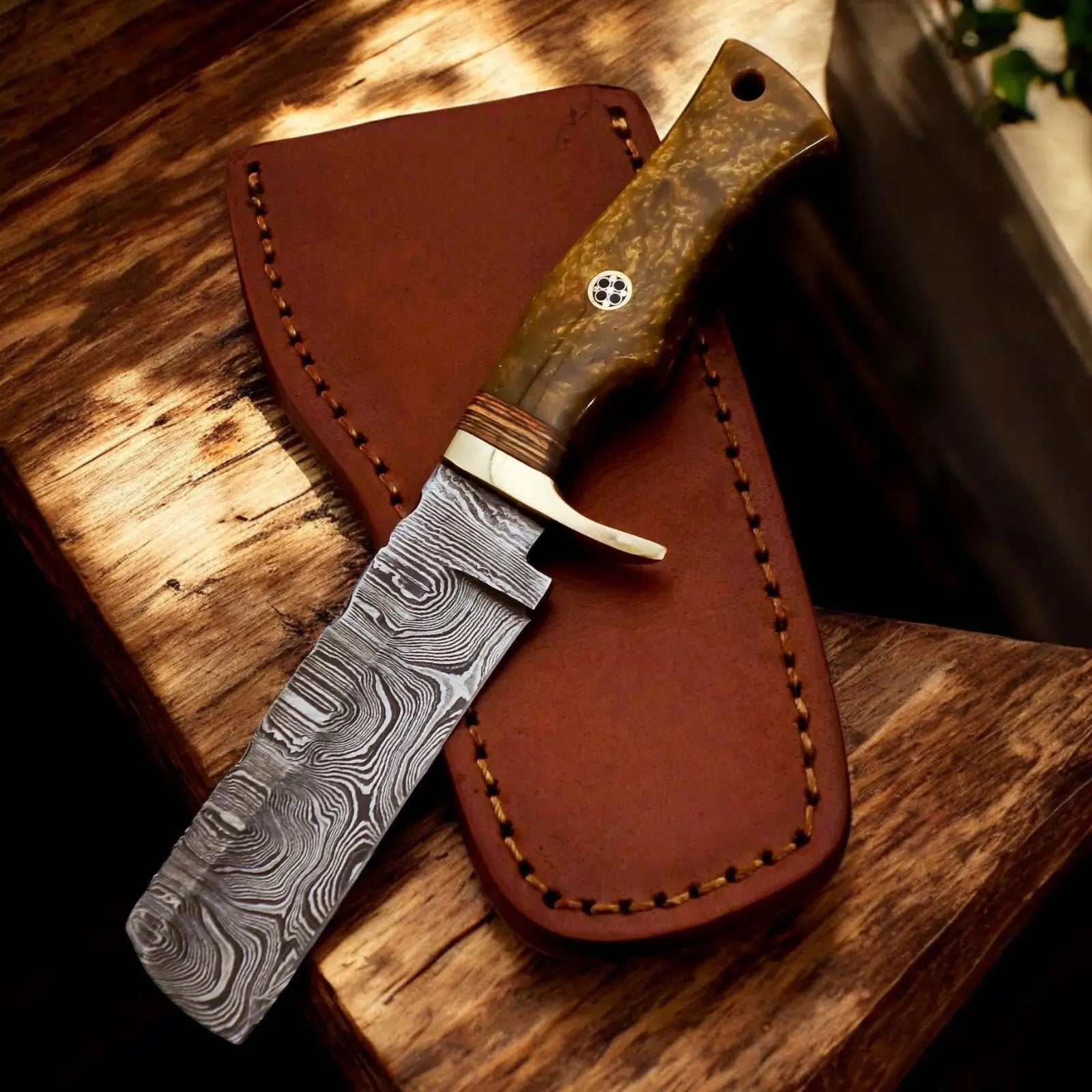 Custom Handmade Bull Cutter Knife – Damascus Steel by Damascus Knife Store, Damascus knife main product photo