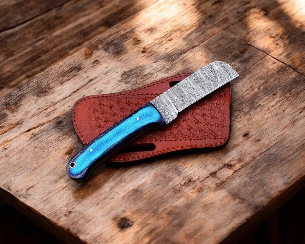 Custom Handmade Bull Cutter Knife – Damascus Steel, 8.5” by Damascus Knife Store, Damascus knife main product photo