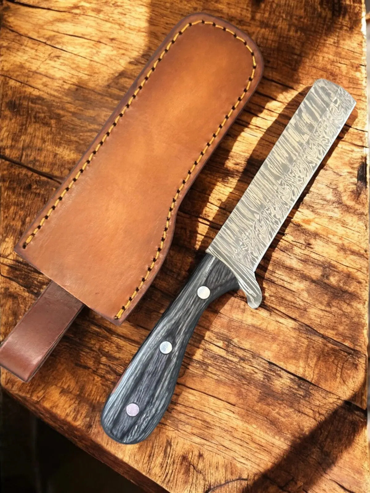 Custom Handmade Bull Cutter Knife – Damascus Steel, 8" Damascus Knife Store