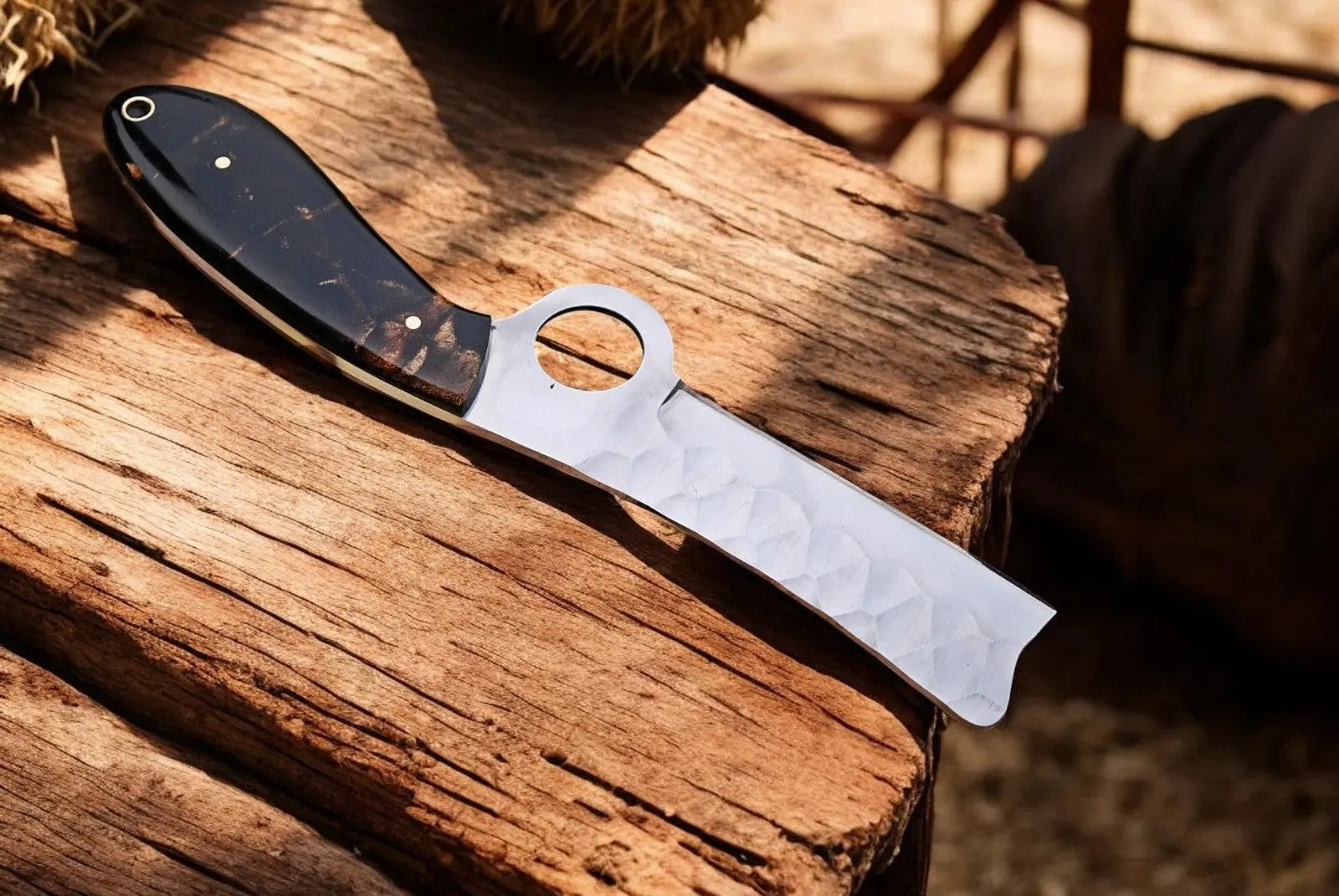 Custom Handmade Bull Cutter Knife – Exotic Wood Handle by Damascus Knife Store, Damascus knife main product photo