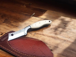Custom Handmade Bull Cutter Knife – Rasp Tool Steel, 8" by Damascus Knife Store, Damascus knife main product photo
