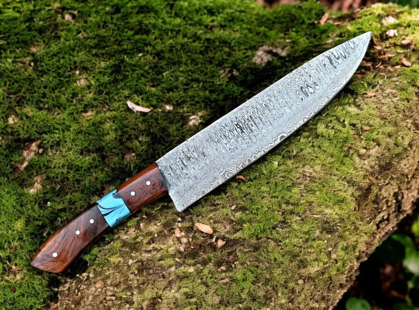 Custom Handmade Damascus Hunting Knife – 13" with Rosewood Handle Damascus Knife Store