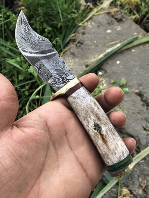 Custom Handmade Damascus Hunting Knife – 7.5” with Bone Handle by Damascus Knife Store, Damascus knife detail photo 3