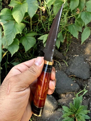 Custom Handmade Damascus Hunting Knife – Epoxy Resin Handle by Damascus Knife Store, Damascus knife detail photo 2