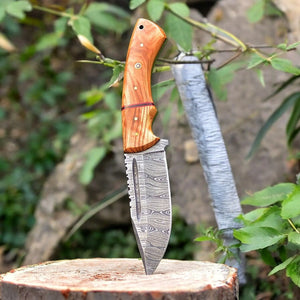 Custom Handmade Damascus Hunting Knife – Olive Wood Handle by Damascus Knife Store, Damascus knife detail photo 3