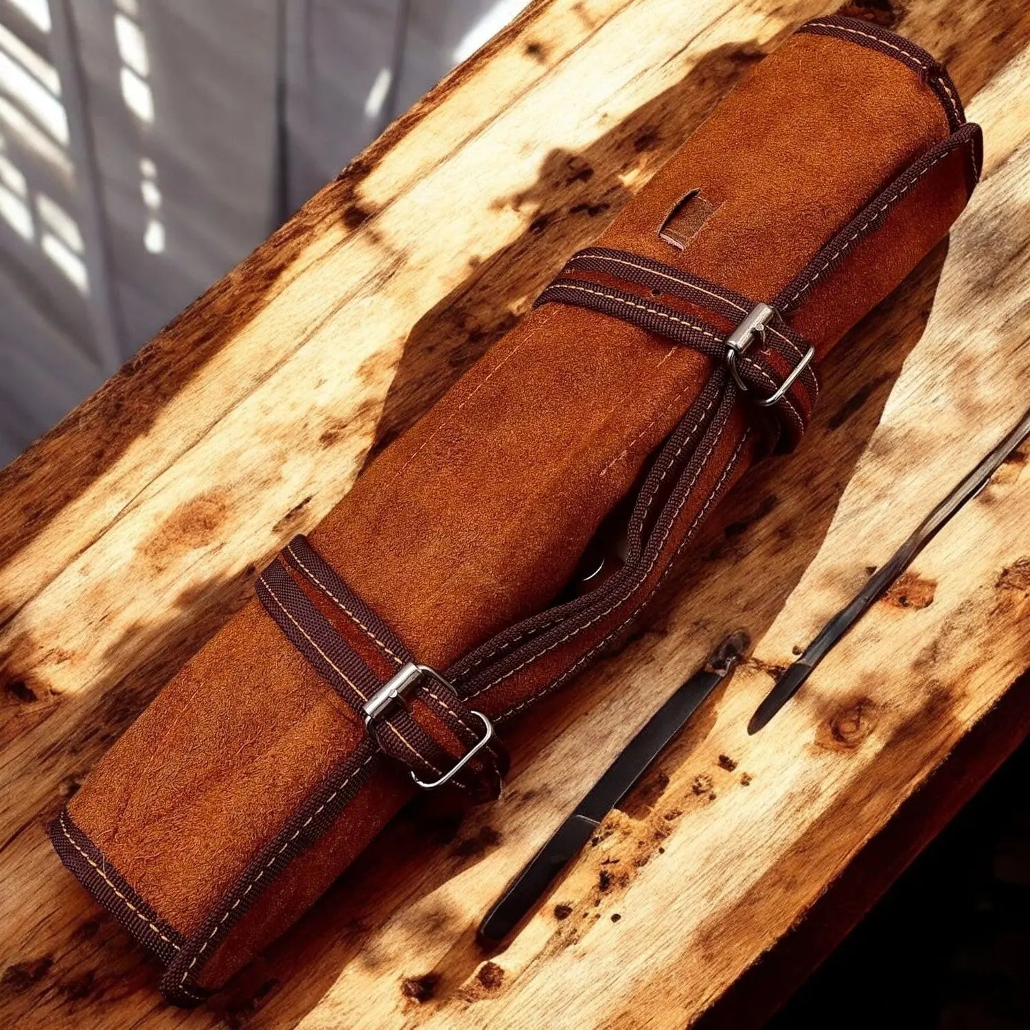 Custom Handmade Damascus Kitchen Knives Set – Leather Roll by Damascus Knife Store, Southern handmade gift detail photo 4