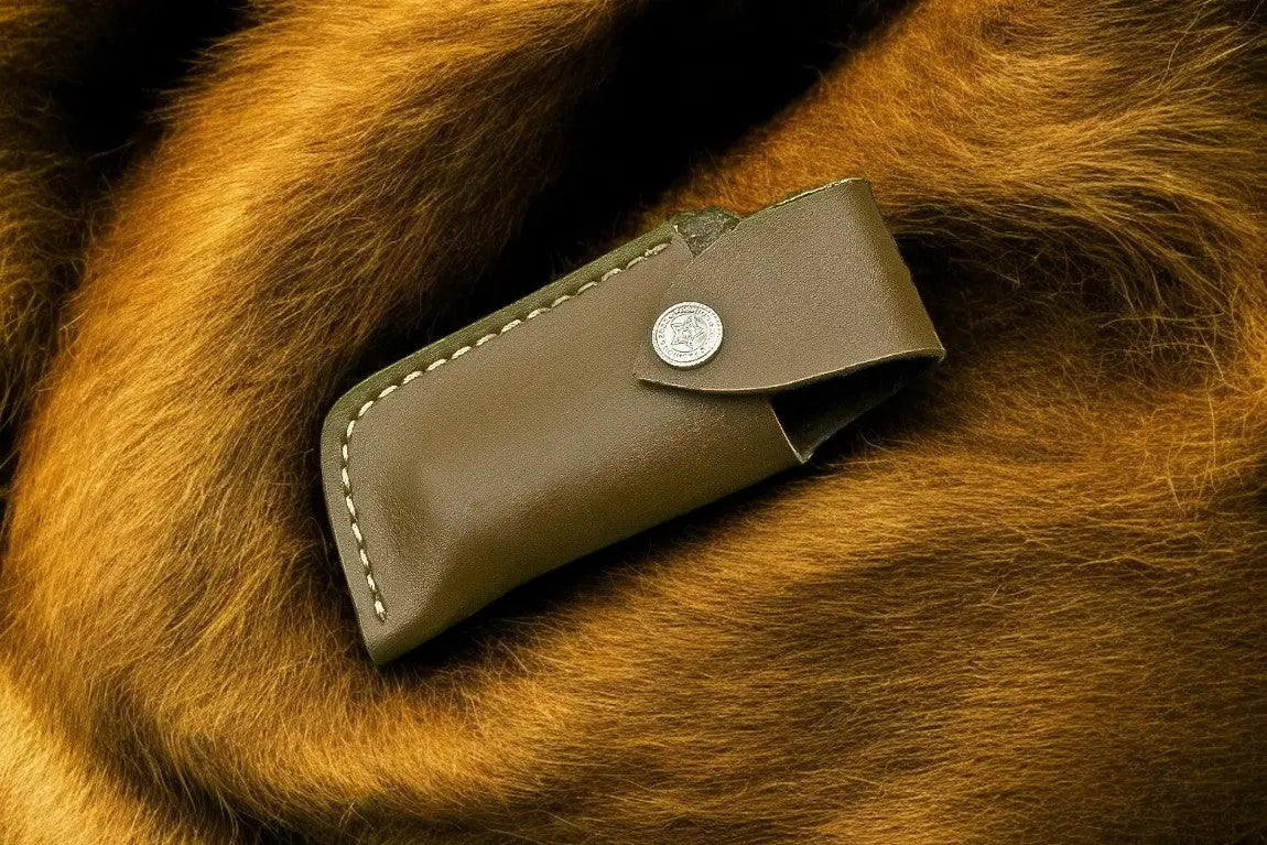 Custom Handmade Damascus Pocket Knife – Bone & Wood Handle by Damascus Knife Store, Damascus knife detail photo 3