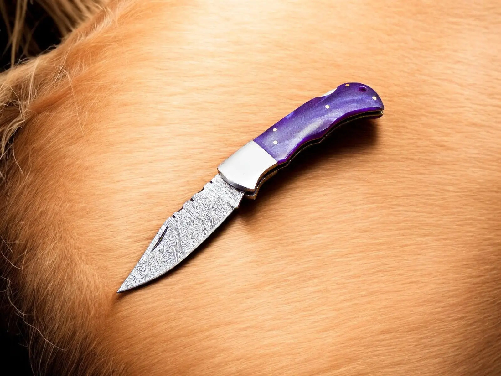 Custom Handmade Damascus Pocket Knife – Colored Bone Handle Damascus Knife Store