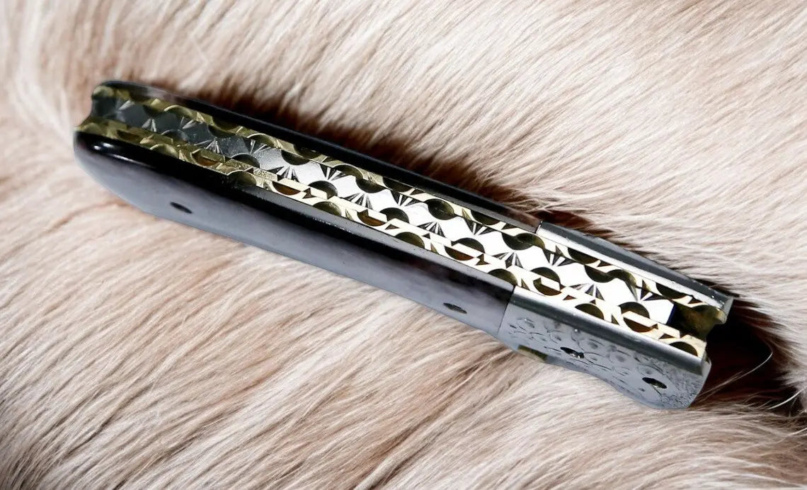 Custom Handmade Damascus Pocket Knife – Colored Bone Handle by Damascus Knife Store, Damascus knife detail photo 4