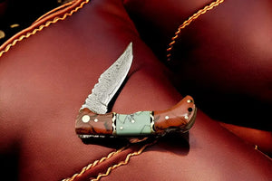 Custom Handmade Damascus Pocket Knife – Epoxy Resin Handle by Damascus Knife Store, Damascus knife main product photo