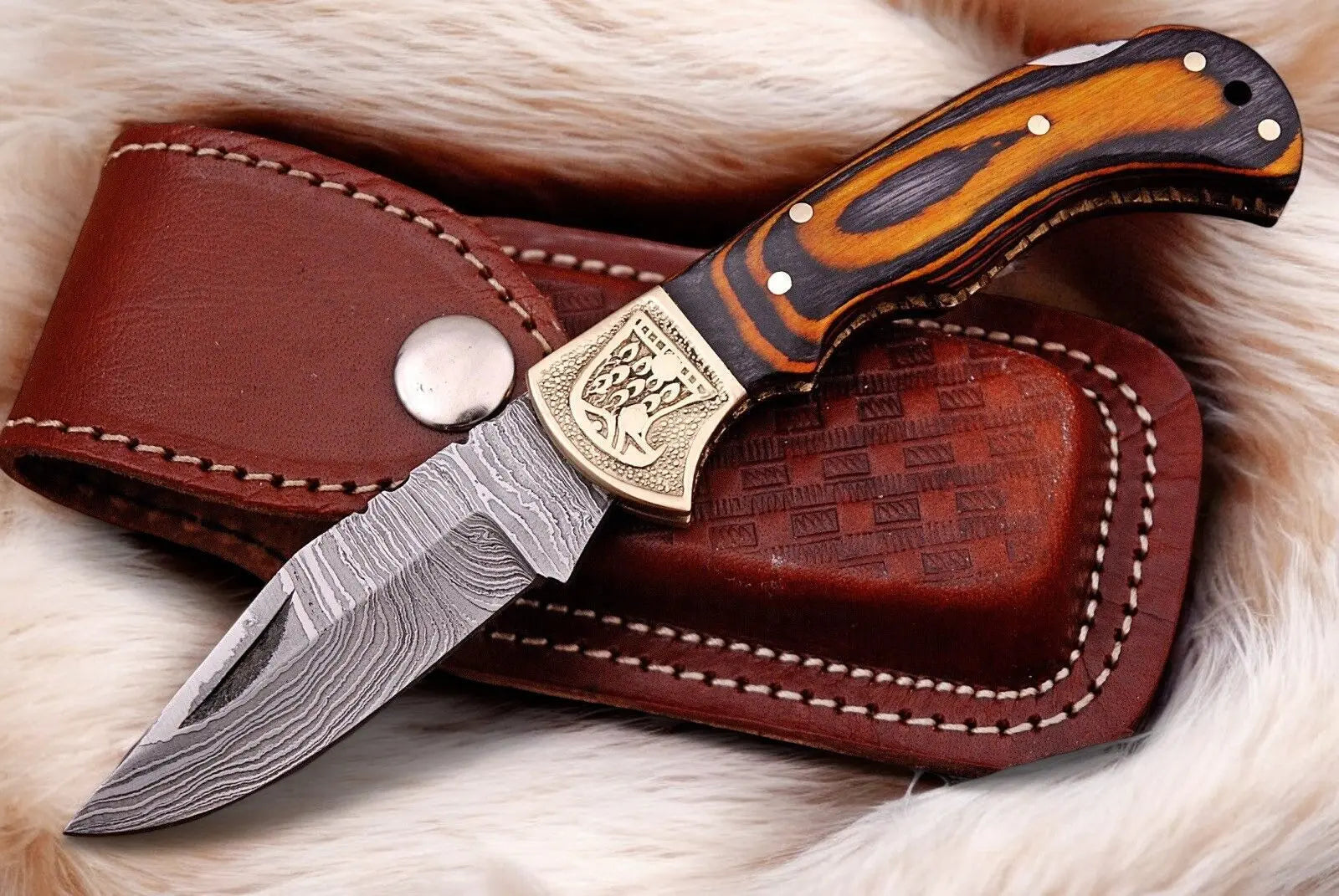 Custom Handmade Damascus Pocket Knife with Exotic Wood Handle by Damascus Knife Store, Damascus knife main product photo