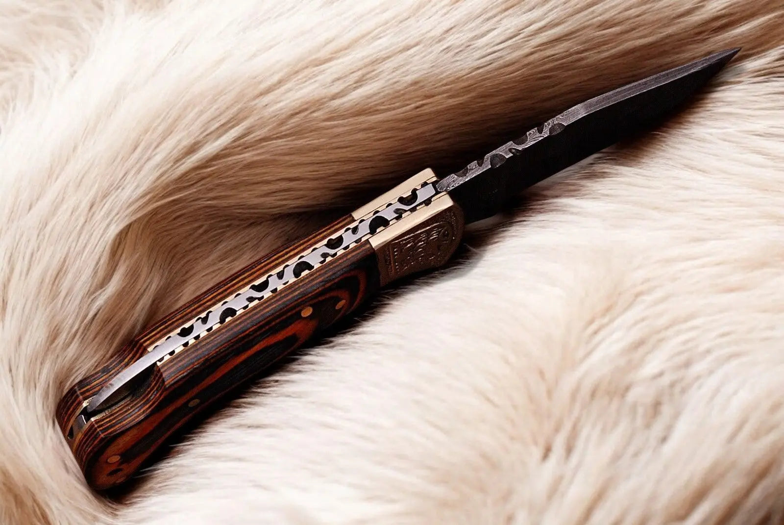Custom Handmade Damascus Pocket Knife with Exotic Wood Handle by Damascus Knife Store, Damascus knife detail photo 2