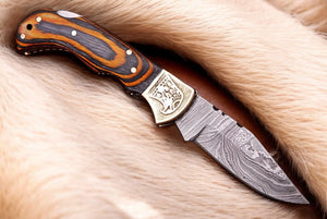 Custom Handmade Damascus Pocket Knife with Exotic Wood Handle by Damascus Knife Store, Damascus knife detail photo 3
