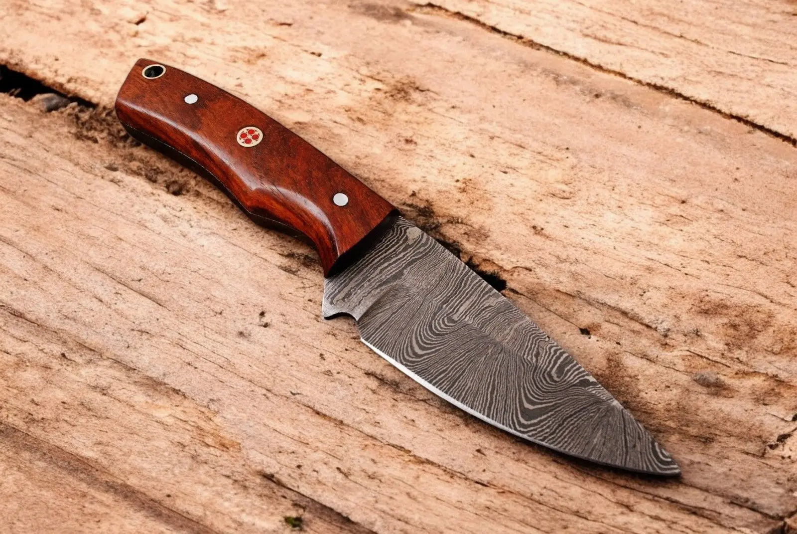 Custom Handmade Damascus Skinning Knife with Wood Handle by Damascus Knife Store, Damascus knife main product photo