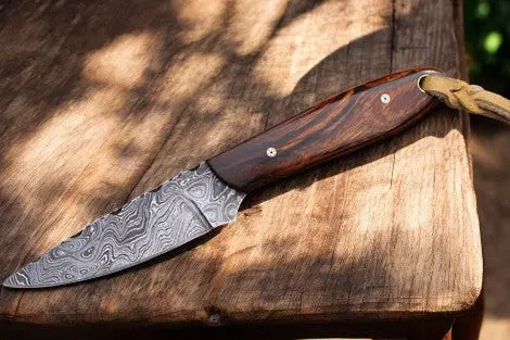 Custom Handmade Damascus Steel Cowboy Knife - 6.25" by Damascus Knife Store, Damascus knife main product photo