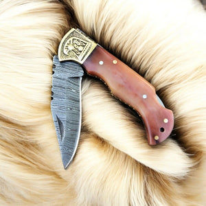 Custom Handmade Damascus Steel Pocket Clip Knife - 3" Blade by Damascus Knife Store, Damascus knife detail photo 5