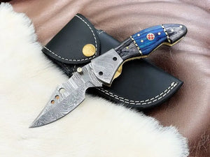 Custom Handmade Damascus Steel Pocket Knife - 3" Blade by Damascus Knife Store, Damascus knife main product photo