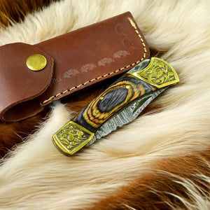 Custom Handmade Damascus Steel Pocket Knife - 3" by Damascus Knife Store, Damascus knife detail photo 4