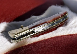 Custom Handmade Damascus Steel Pocket Knife – 3" Blade by Damascus Knife Store, Damascus knife detail photo 2