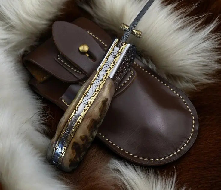 Custom Handmade Damascus Steel Pocket Knife – Sheep Horn Damascus Knife Store