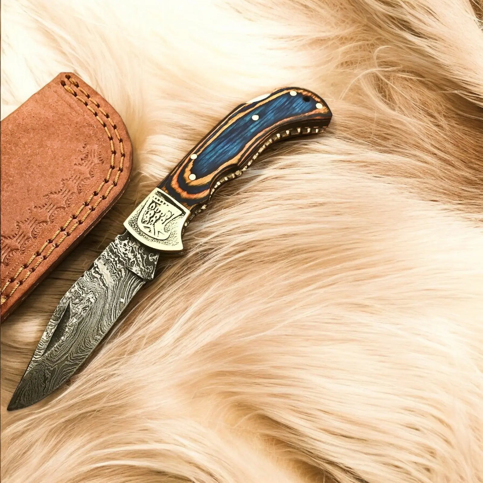 Custom Handmade Folding Knife – Exotic Wood Handle Damascus Knife Store