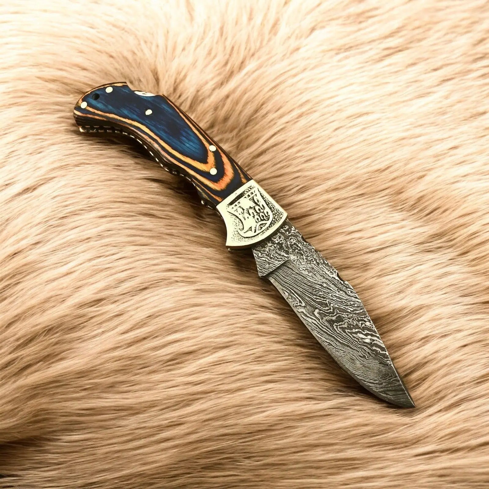 Custom Handmade Folding Knife – Exotic Wood Handle Damascus Knife Store