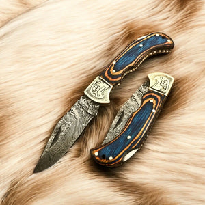Custom Handmade Folding Knife – Exotic Wood Handle by Damascus Knife Store, Damascus knife detail photo 3