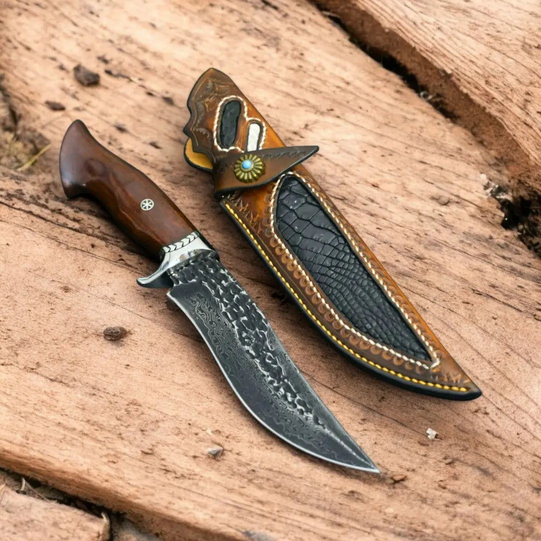 Custom Handmade Hunting Knife – Carbon Steel, Rosewood Handle by Damascus Knife Store, Damascus knife main product photo