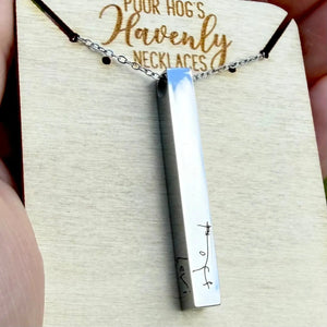 Custom Handwriting Bar Necklace by Poor Hog Customs, handmade jewelry detail photo 7