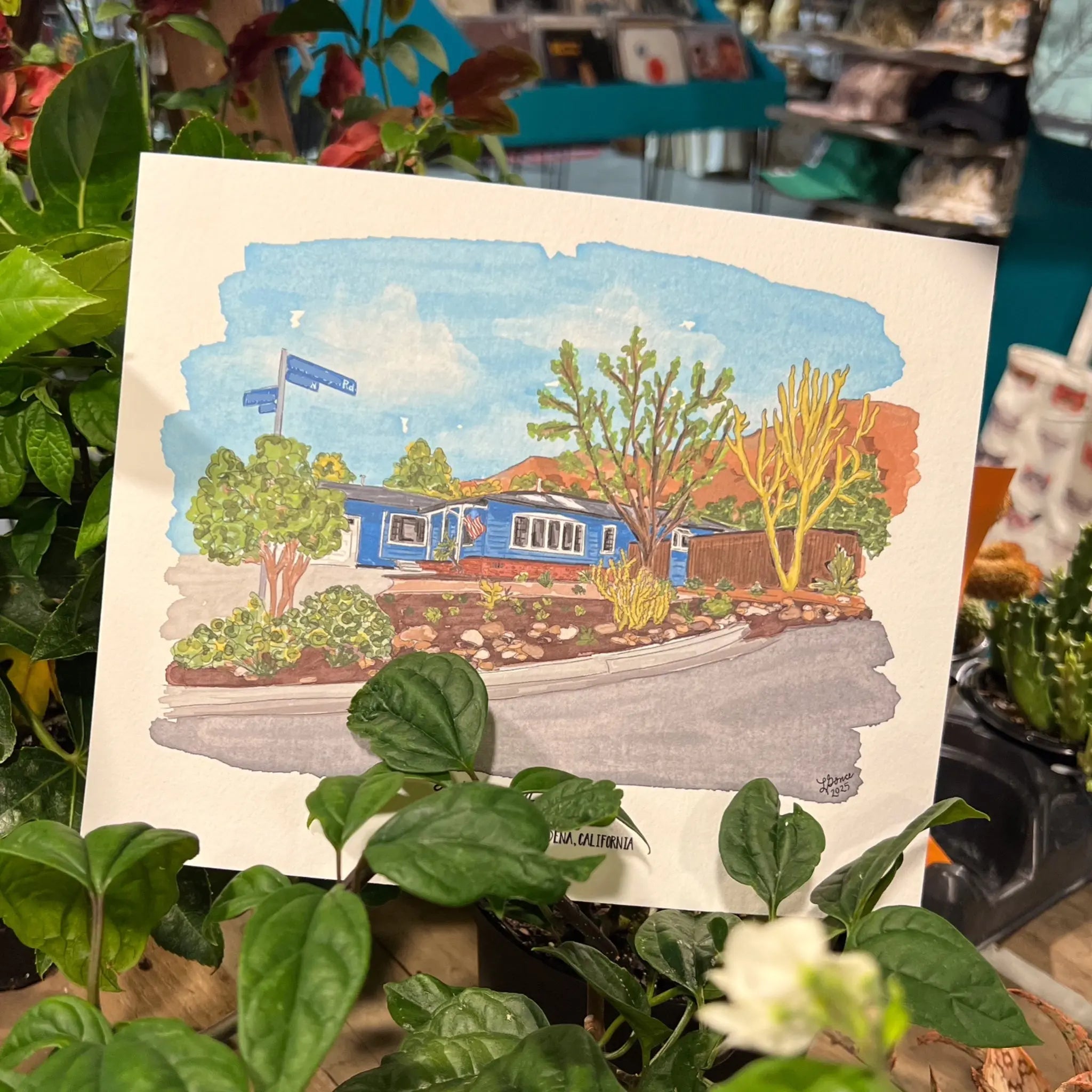 Custom Watercolor Painting of Home in Pasadena, CA by Leslie Gonce - Main Street Collective