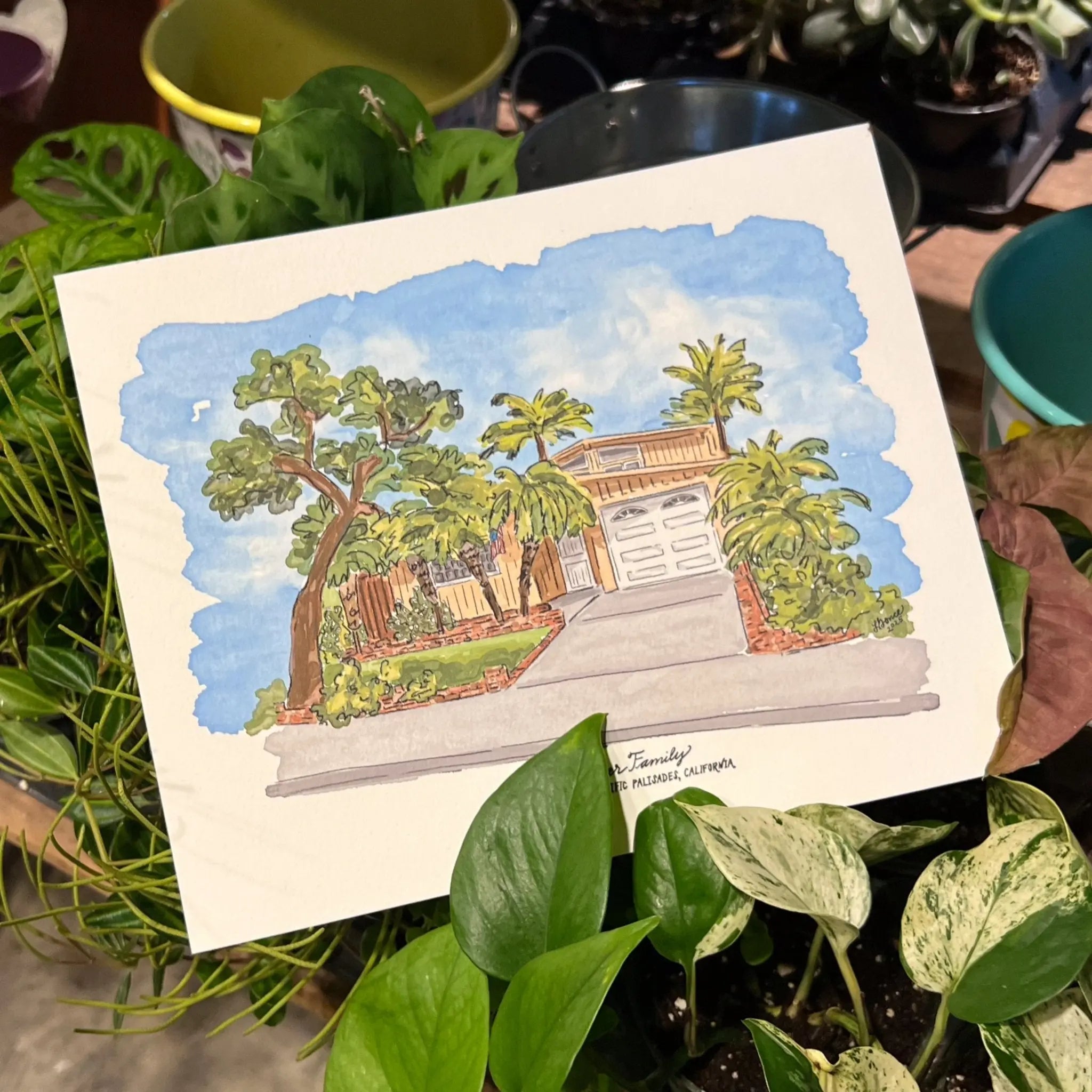 Watercolor Painting: Pacific Palisades, California Home Portrait by Leslie Gonce
