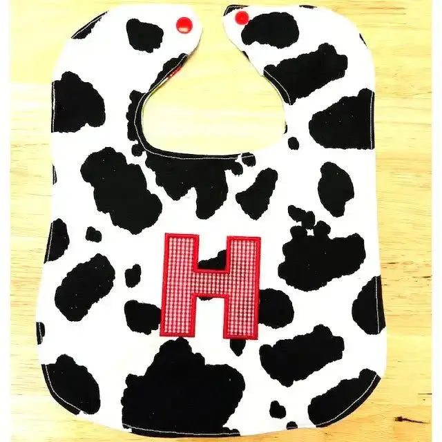 Cow Print Baby Bib with Letter H | Custom Handmade Infant Bib | East Mississippi Creations
