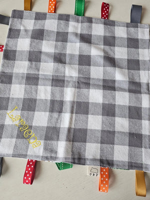 Customizable Taggy Blanket by East Mississippi Creations, children's boutique clothing detail photo 7