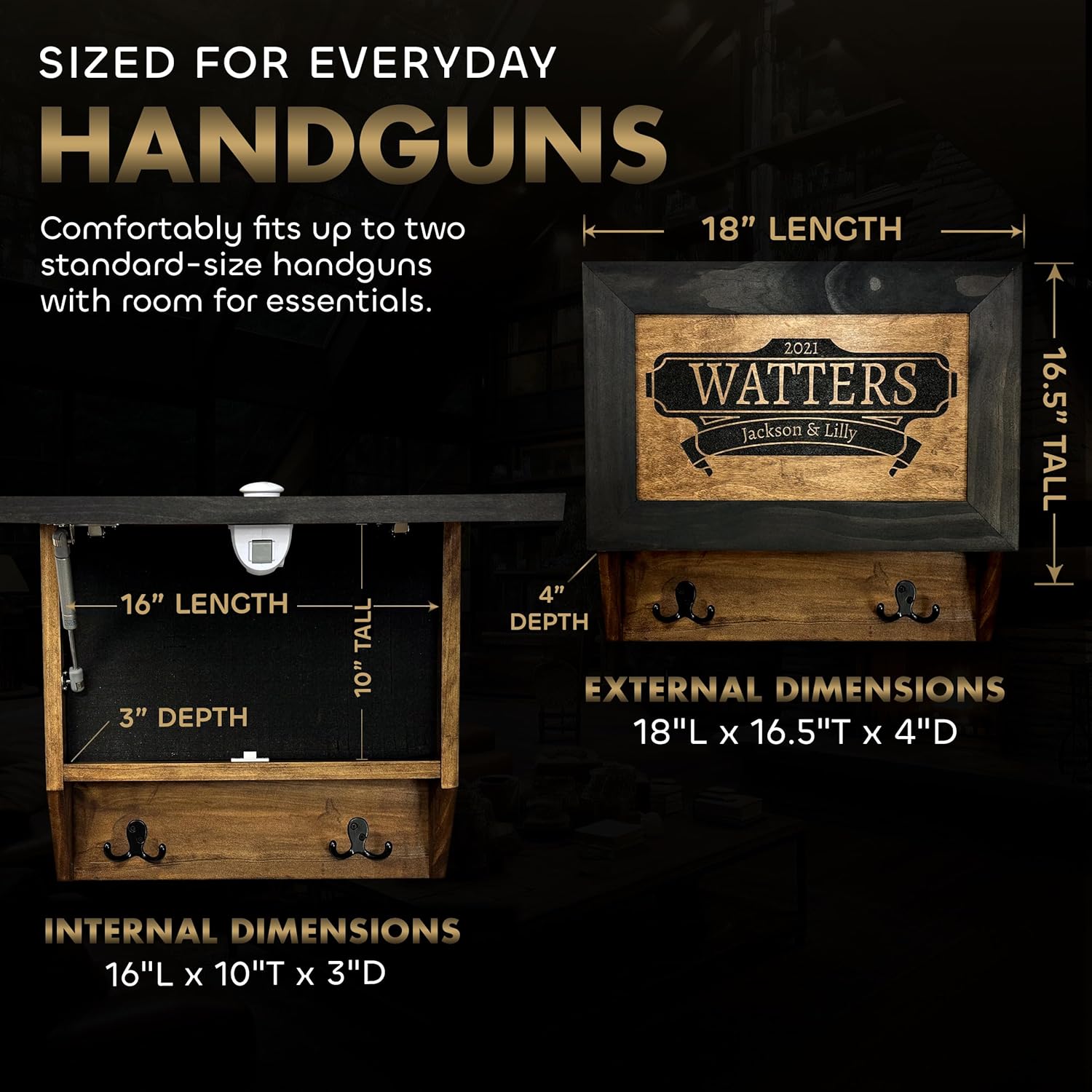 Customizable - Hidden Gun Storage Wall Decor - Hidden Gun Shelf with Magnetic Lock - Quick Access Concealment Shelf - Secure & Discreet Weapon Hiding Furniture