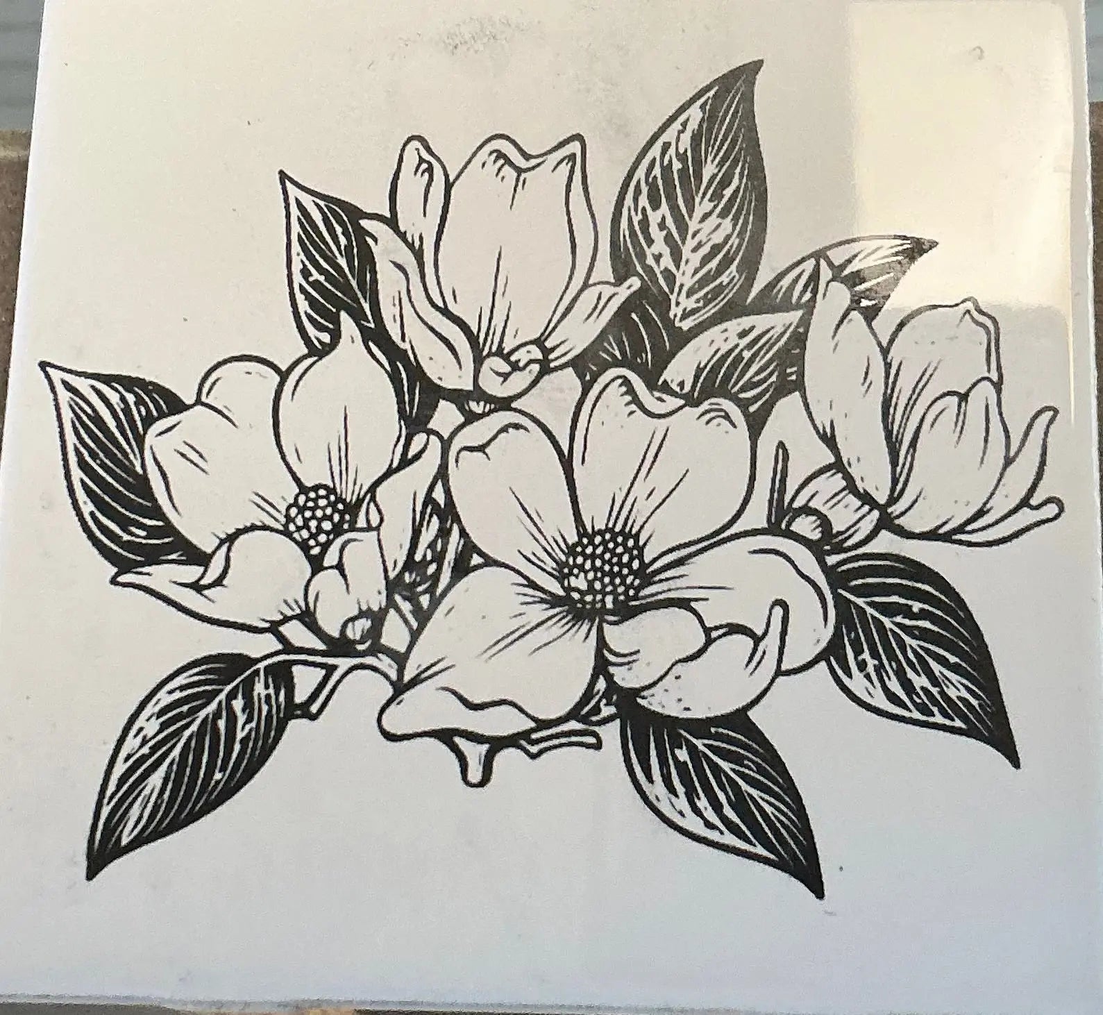 Dogwood Flower Ceramic Tile Art - Main Street Collective. Customizable flower tile design.