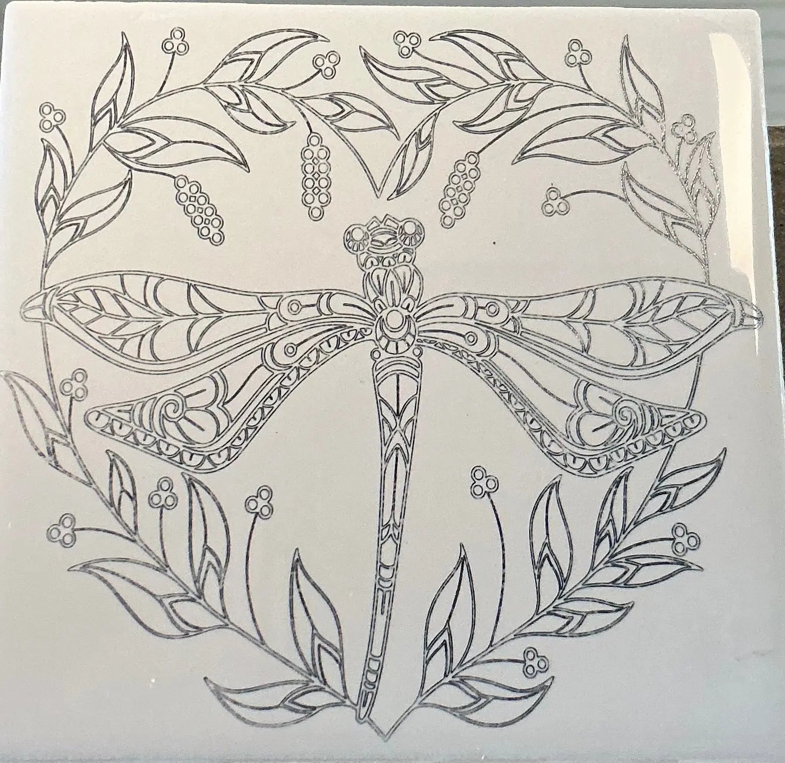 Custom Ceramic Tile: Dragonfly & Botanical Design | Personalized Home Decor