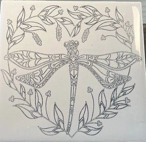 Custom Ceramic Tile: Dragonfly & Botanical Design | Personalized Home Decor