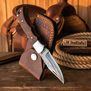 Saddle Ridge Damascus Folding Hunter by JW SteelCrafts, alternate view 3