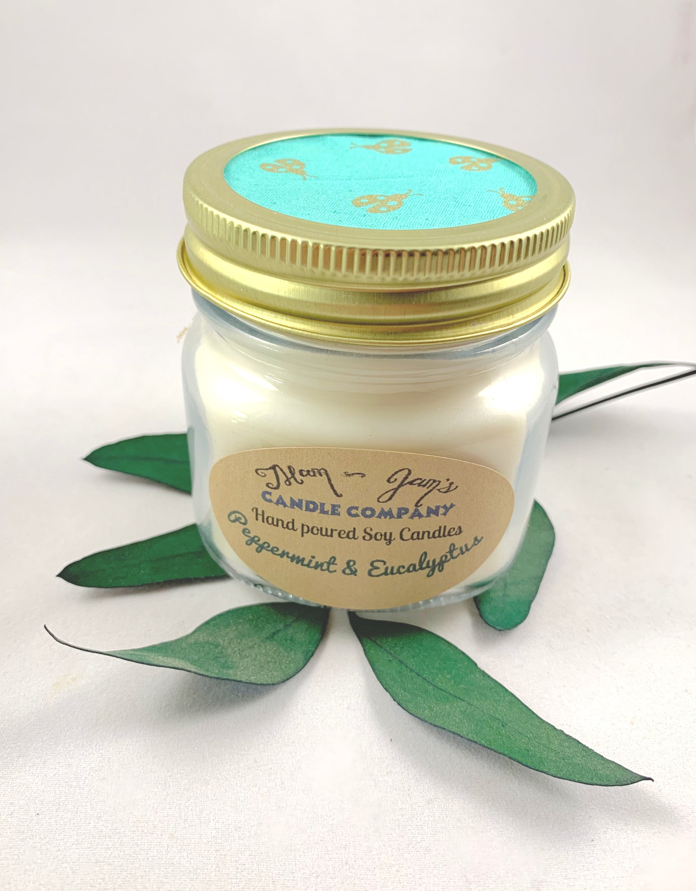 Peppermint & Eucalyptus soy candle and wax melts by Mam Jam’s Candle Company