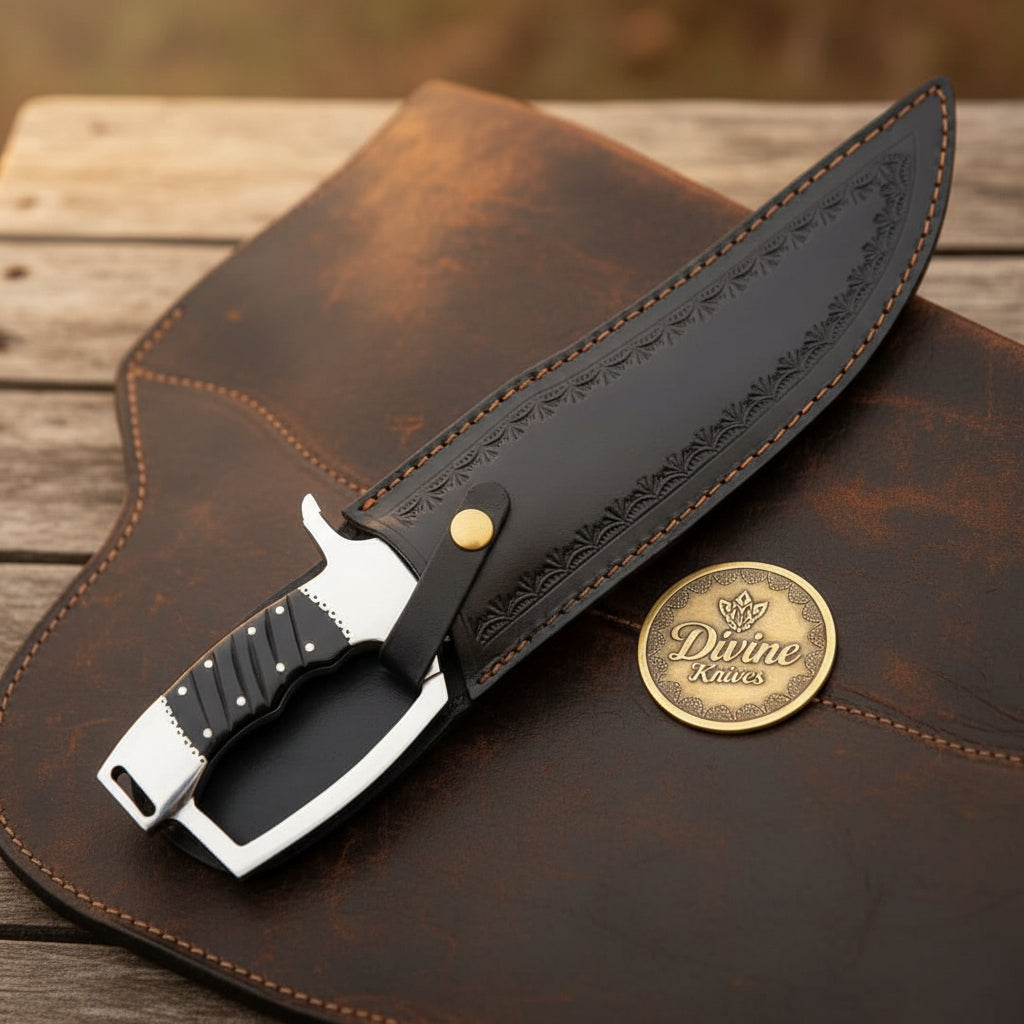 Full-Tang D-Guard Sawback Tracker Bowie Knife with Sawback Spine