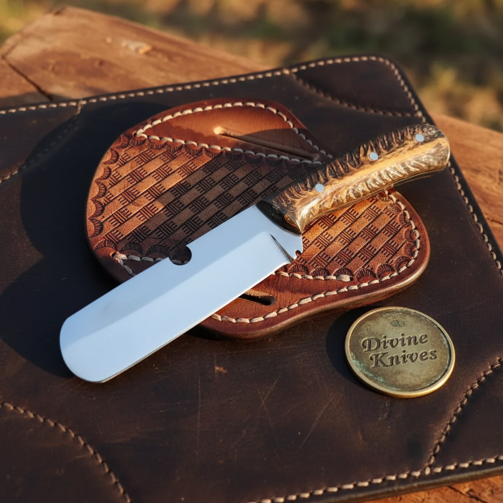 Dark Stag Horn Bull Cutter Knife for Ranch Chores and Gifting