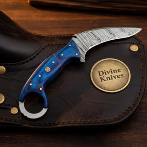 Damascus Apex Karambit Set with Finger Rings and Dual Handle Colors