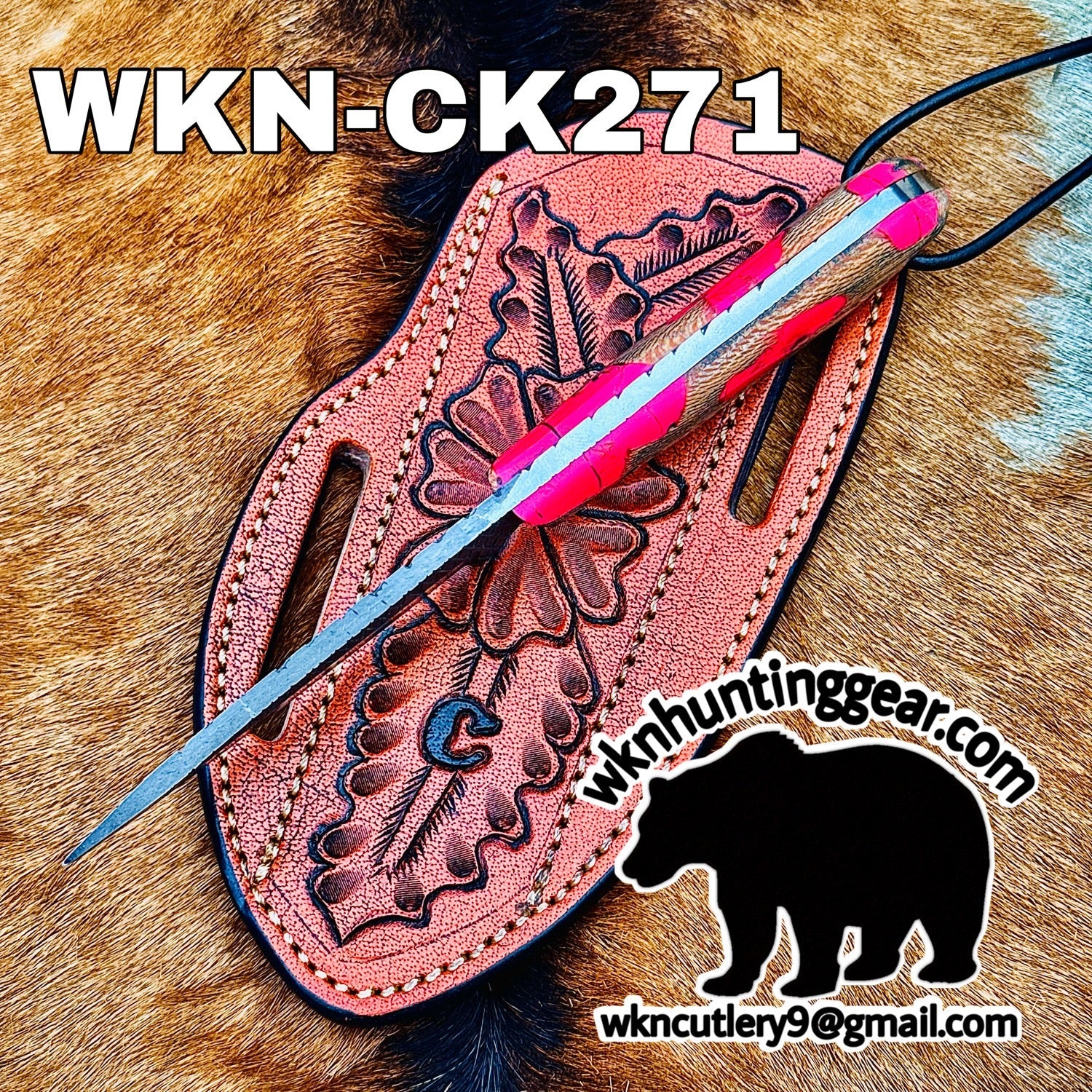 Textured Spear Point Dagger Knife with Pink product detail, view 3