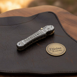 Engraved Damascus Liner-Lock Dagger Folder - Old-World Steel in Your Pocket
