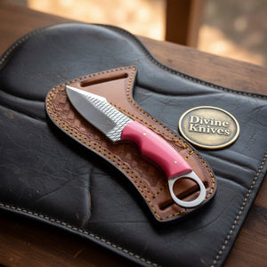 Pink Resin Rasp Ring Skinner Knife with Rasp product detail, view 7