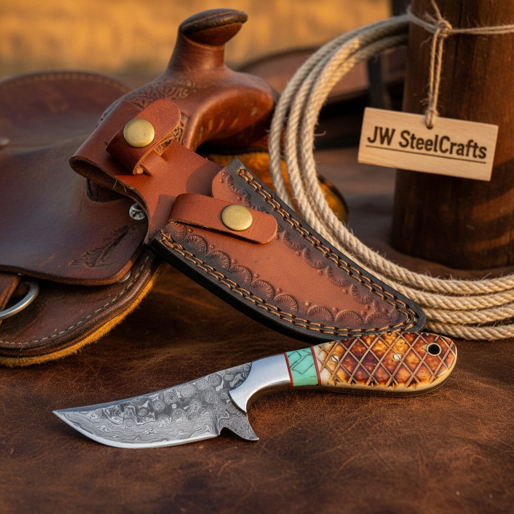 Turquoise Inlay Skinner Knife Damascus with Turquoise Inlay by JW SteelCrafts — view 1 of 2