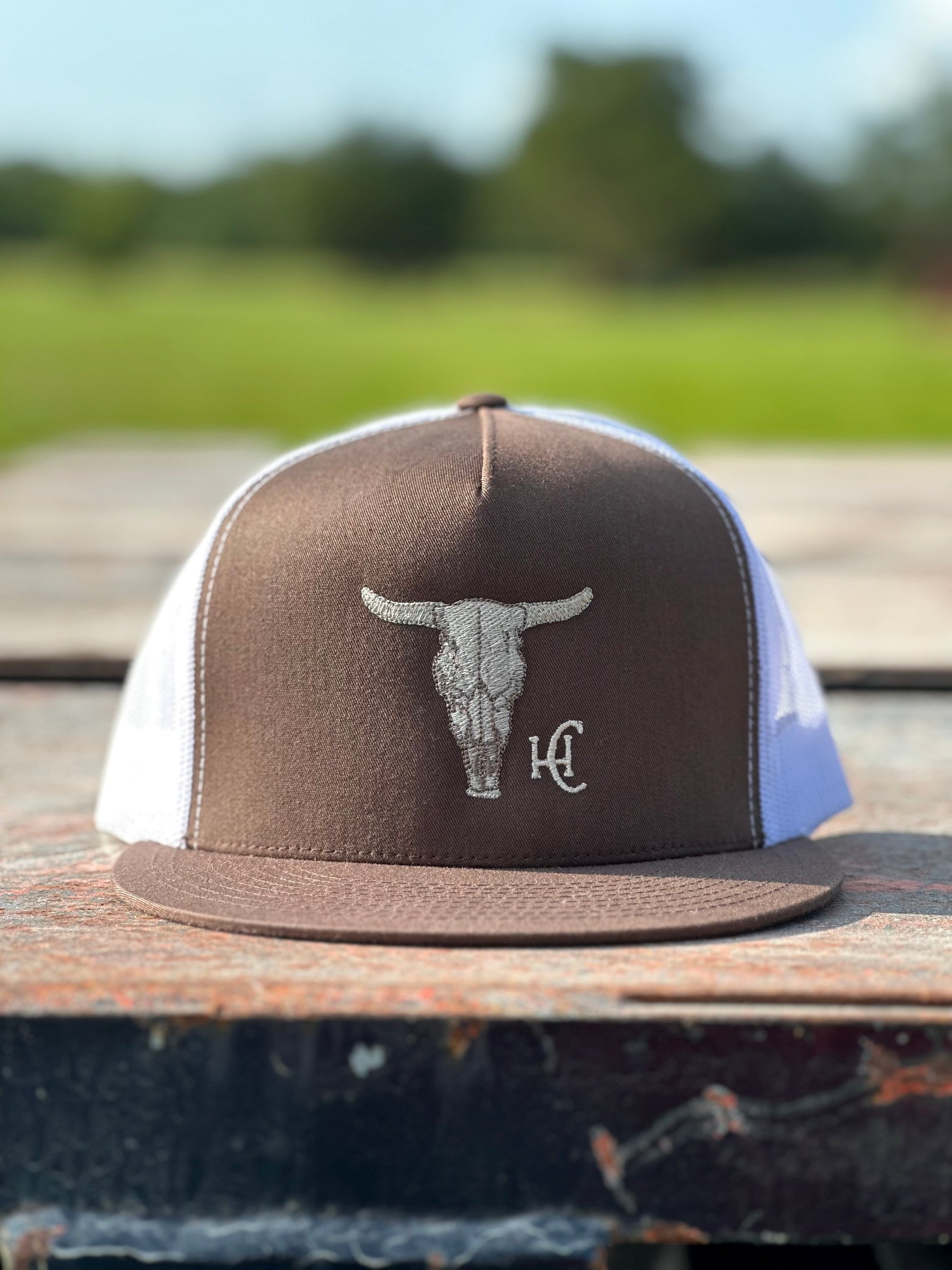 Cow Skull Flat Bill Hat by High Cotton Hat Co in Texas