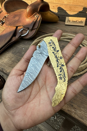 Calligraphy Engraved Brass Folder Knife by JW SteelCrafts