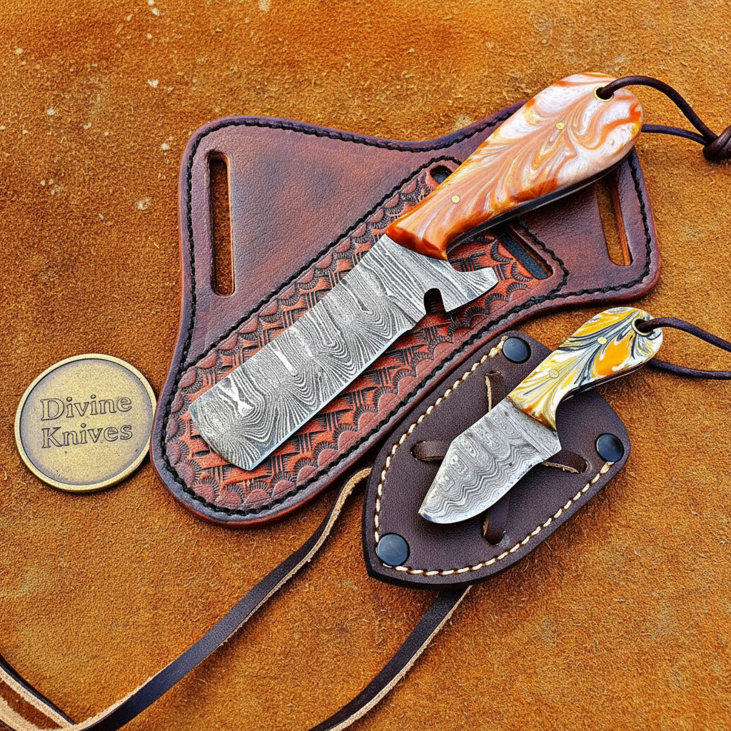 Orange Resin Bull Cutter & Neck Skinner Duo for Field Dressing