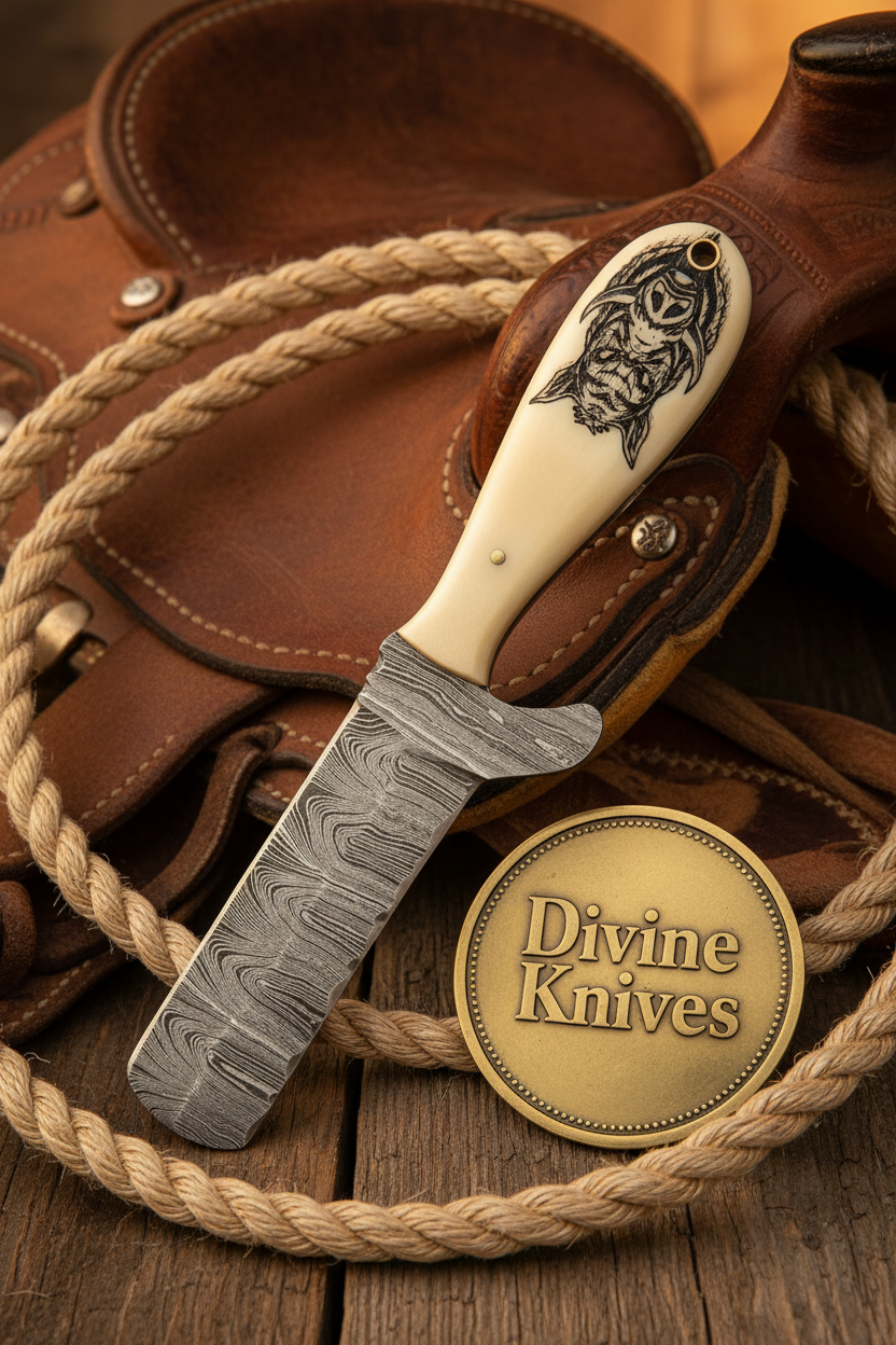 Scrimshaw Camel Bone Bull Cutter with Hand Engraved Bone Handle